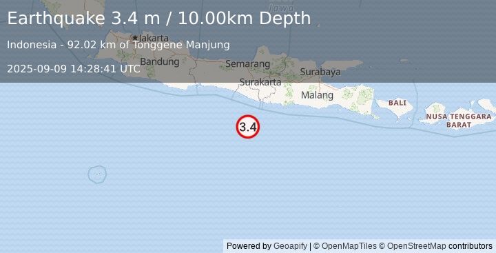 Earthquake JAVA, INDONESIA (3.4 m) (2025-09-09 14:28:41 UTC)