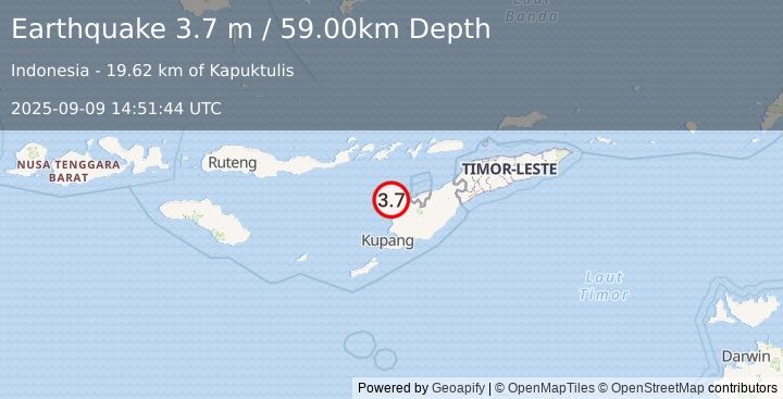 Earthquake TIMOR REGION, INDONESIA (3.7 m) (2025-09-09 14:51:44 UTC)