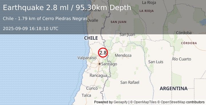 Earthquake VALPARAISO, CHILE (2.8 ml) (2025-09-09 16:18:10 UTC)