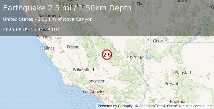 Earthquake CENTRAL CALIFORNIA (2.5 ml) (2025-09-09 16:37:18 UTC)