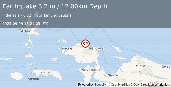 Earthquake NEAR N COAST OF PAPUA, INDONESIA (3.2 m) (2025-09-09 18:21:05 UTC)