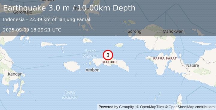 Earthquake SERAM, INDONESIA (3.0 m) (2025-09-09 18:29:21 UTC)