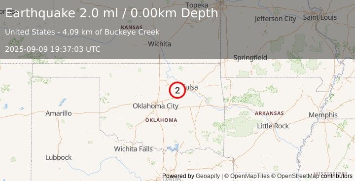 Earthquake OKLAHOMA (2.0 ml) (2025-09-09 19:37:03 UTC)