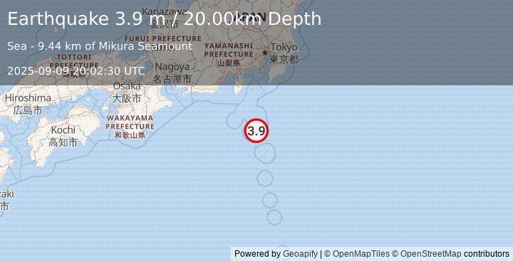 Earthquake IZU ISLANDS, JAPAN REGION (3.9 m) (2025-09-09 20:02:30 UTC)