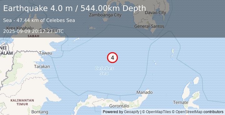 Earthquake CELEBES SEA (4.0 m) (2025-09-09 20:17:27 UTC)