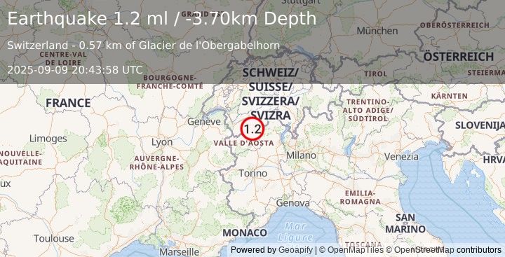 Earthquake SWITZERLAND (1.2 ml) (2025-09-09 20:43:58 UTC)