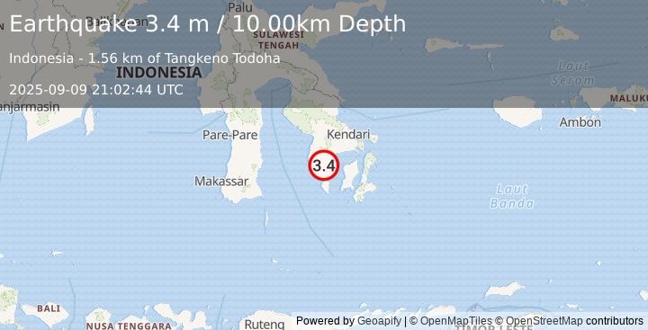 Earthquake SULAWESI, INDONESIA (3.4 m) (2025-09-09 21:02:44 UTC)