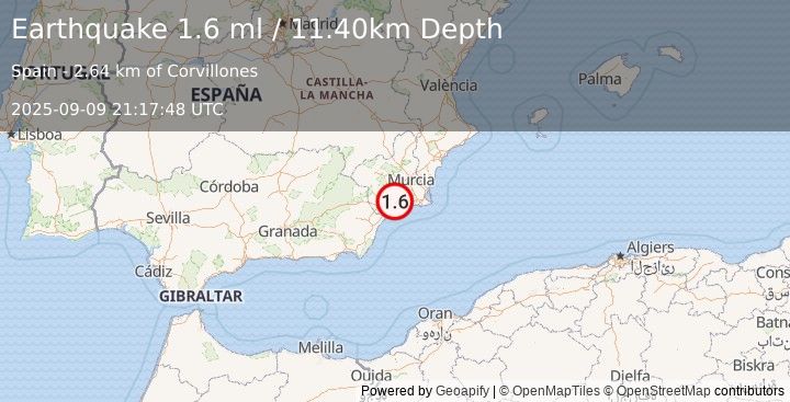 Earthquake SPAIN (1.6 ml) (2025-09-09 21:17:48 UTC)