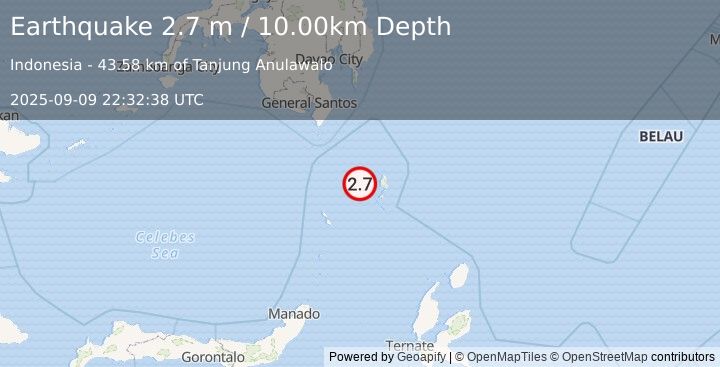 Earthquake KEPULAUAN TALAUD, INDONESIA (2.7 m) (2025-09-09 22:32:38 UTC)