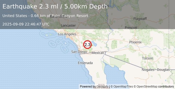 Earthquake SOUTHERN CALIFORNIA (2.3 ml) (2025-09-09 22:46:47 UTC)