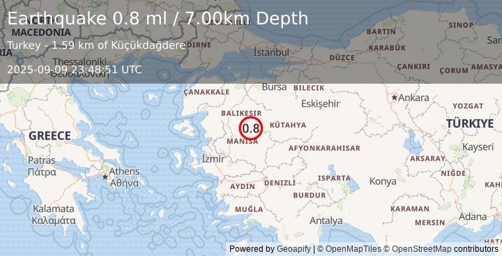 Earthquake WESTERN TURKEY (0.8 ml) (2025-09-09 23:48:51 UTC)