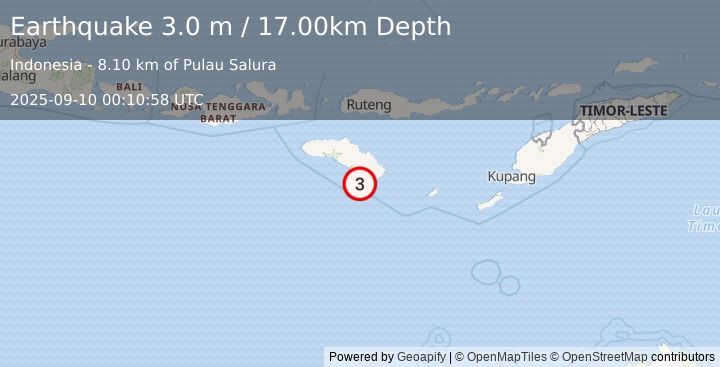 Earthquake SUMBA REGION, INDONESIA (3.0 m) (2025-09-10 00:10:58 UTC)