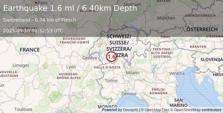 Earthquake SWITZERLAND (1.6 ml) (2025-09-10 00:32:53 UTC)