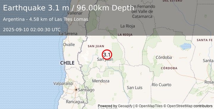 Earthquake SAN JUAN, ARGENTINA (3.1 m) (2025-09-10 02:00:30 UTC)