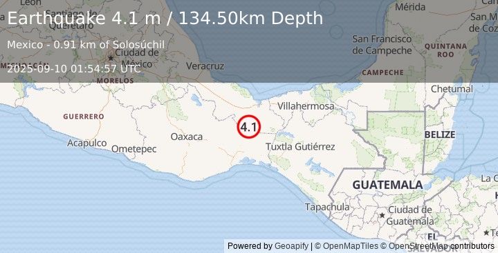 Earthquake VERACRUZ, MEXICO (4.1 m) (2025-09-10 01:54:57 UTC)