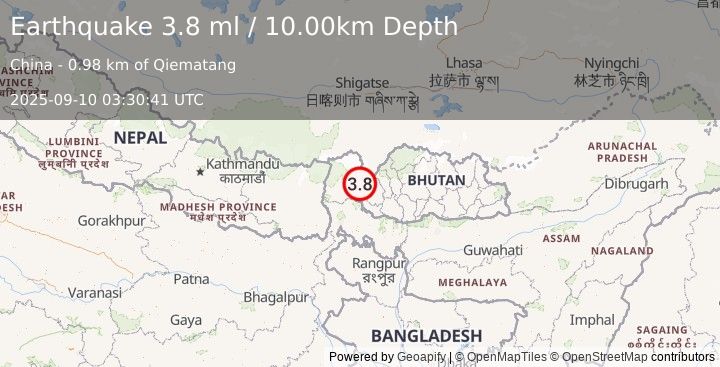 Earthquake SIKKIM, INDIA (3.8 ml) (2025-09-10 03:30:41 UTC)