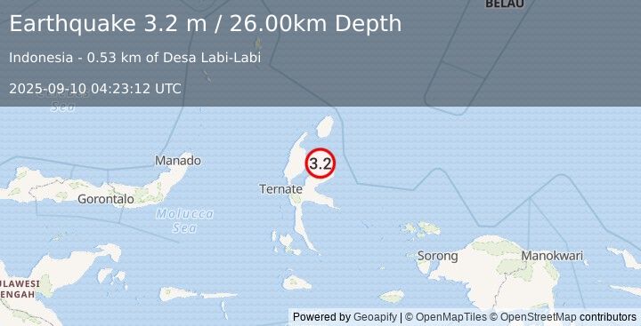 Earthquake HALMAHERA, INDONESIA (3.2 m) (2025-09-10 04:23:12 UTC)
