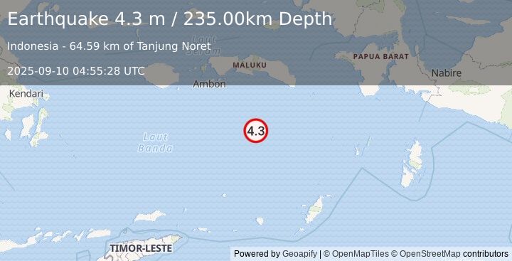 Earthquake BANDA SEA (4.3 m) (2025-09-10 04:55:28 UTC)