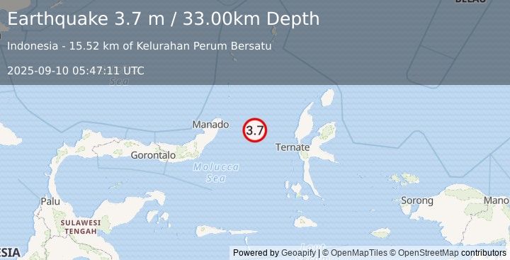Earthquake MOLUCCA SEA (3.7 m) (2025-09-10 05:47:11 UTC)