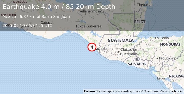 Earthquake OFFSHORE CHIAPAS, MEXICO (4.0 m) (2025-09-10 06:37:25 UTC)