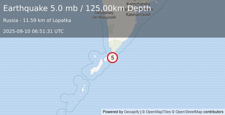 Earthquake KURIL ISLANDS (5.0 mb) (2025-09-10 06:51:32 UTC)