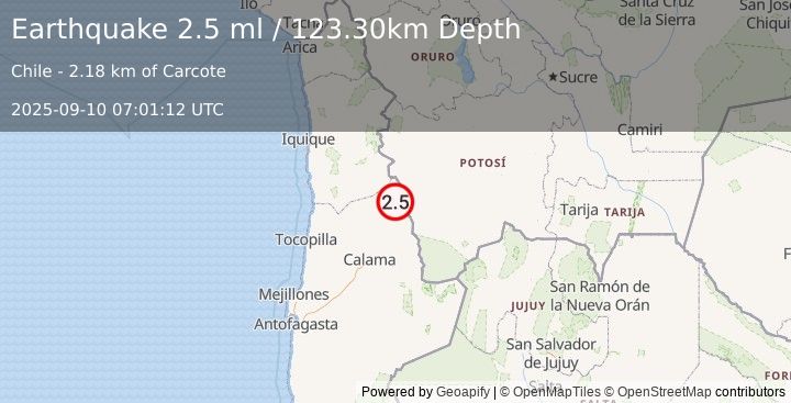Earthquake ANTOFAGASTA, CHILE (2.5 ml) (2025-09-10 07:01:12 UTC)