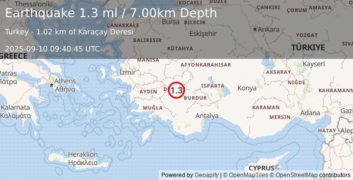 Earthquake WESTERN TURKEY (1.3 ml) (2025-09-10 09:40:45 UTC)