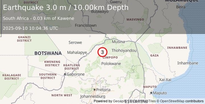 Earthquake SOUTH AFRICA (3.0 m) (2025-09-10 10:04:36 UTC)