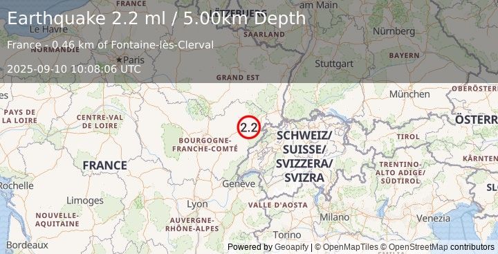Earthquake FRANCE (2.2 ml) (2025-09-10 10:08:06 UTC)