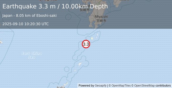 Earthquake RYUKYU ISLANDS, JAPAN (3.3 m) (2025-09-10 10:20:30 UTC)