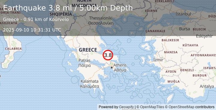 Earthquake GREECE (3.8 ml) (2025-09-10 10:31:30 UTC)