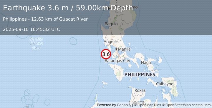 Earthquake LUZON, PHILIPPINES (3.6 m) (2025-09-10 10:45:32 UTC)