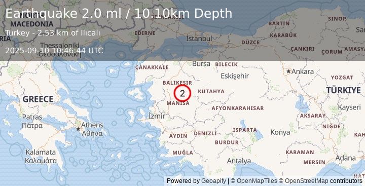 Earthquake WESTERN TURKEY (2.0 ml) (2025-09-10 10:46:44 UTC)
