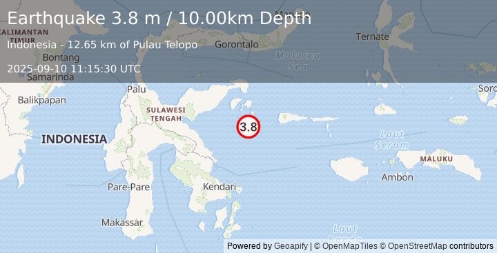 Earthquake SULAWESI, INDONESIA (3.8 m) (2025-09-10 11:15:30 UTC)