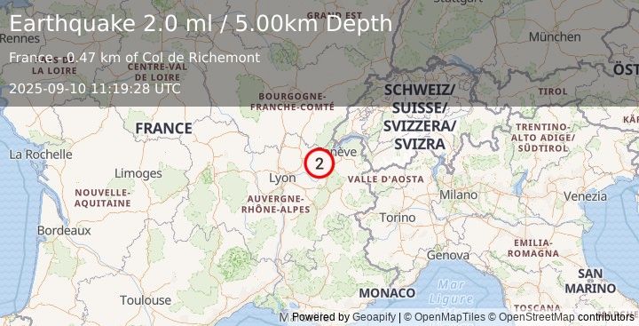 Earthquake FRANCE (2.0 ml) (2025-09-10 11:19:28 UTC)