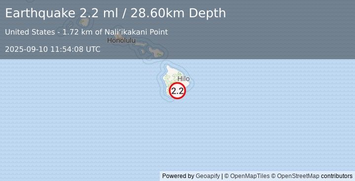 Earthquake ISLAND OF HAWAII, HAWAII (2.2 ml) (2025-09-10 11:54:08 UTC)
