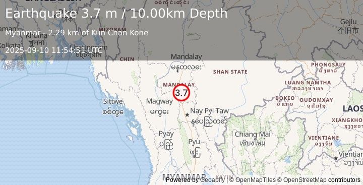 Earthquake MYANMAR (3.7 m) (2025-09-10 11:54:51 UTC)