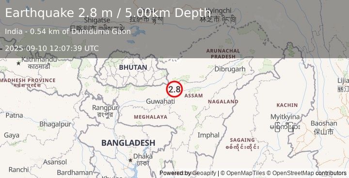 Earthquake ASSAM, INDIA (2.8 m) (2025-09-10 12:07:39 UTC)