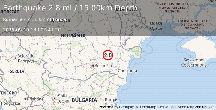 Earthquake ROMANIA (2.8 ml) (2025-09-10 13:00:24 UTC)