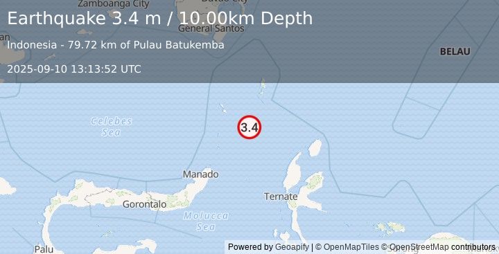 Earthquake MOLUCCA SEA (3.4 m) (2025-09-10 13:13:52 UTC)