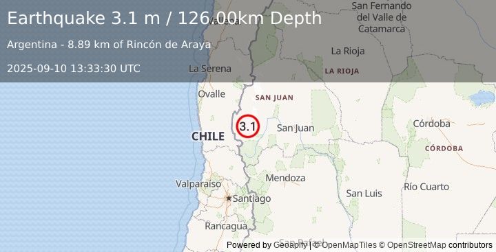 Earthquake SAN JUAN, ARGENTINA (3.1 m) (2025-09-10 13:33:30 UTC)