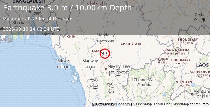 Earthquake MYANMAR (3.9 m) (2025-09-10 14:02:24 UTC)