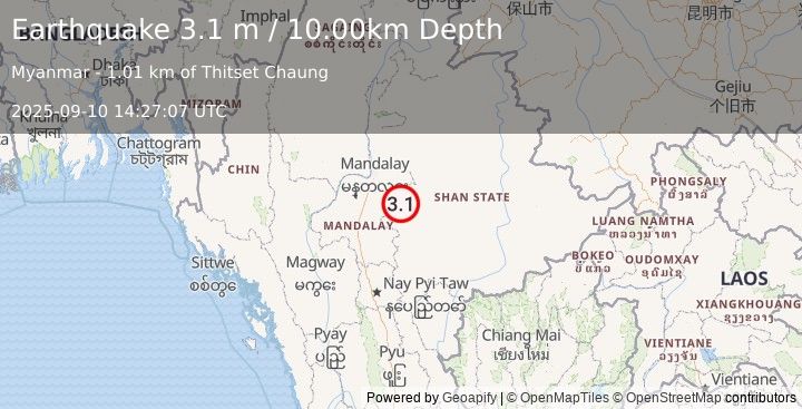 Earthquake MYANMAR (3.1 m) (2025-09-10 14:27:07 UTC)
