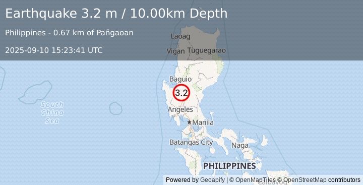 Earthquake LUZON, PHILIPPINES (3.2 m) (2025-09-10 15:23:41 UTC)