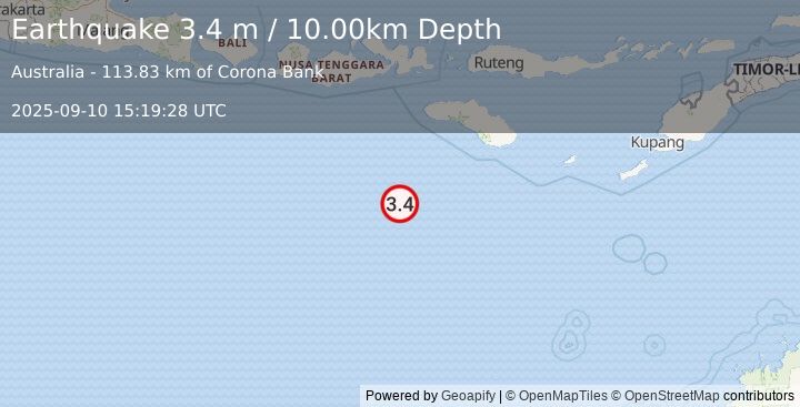 Earthquake SOUTH OF SUMBAWA, INDONESIA (3.4 m) (2025-09-10 15:19:28 UTC)
