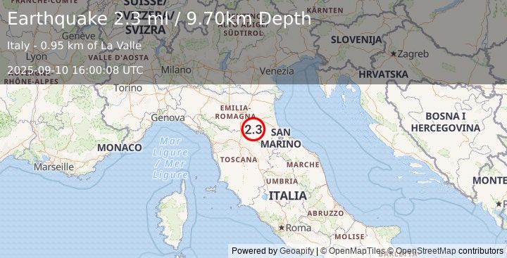 Earthquake NORTHERN ITALY (2.3 ml) (2025-09-10 16:00:08 UTC)