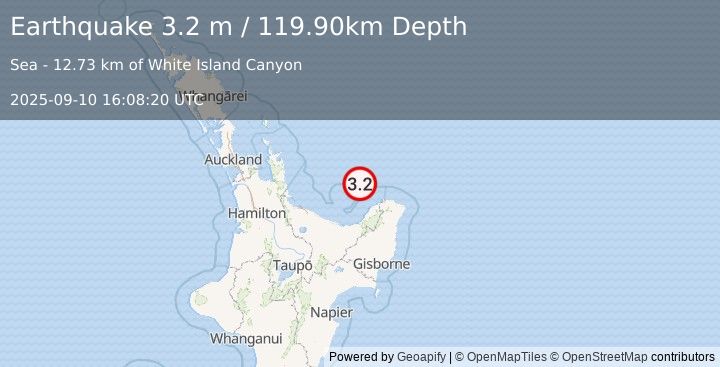Earthquake OFF E. COAST OF N. ISLAND, N.Z. (3.2 m) (2025-09-10 16:08:20 UTC)