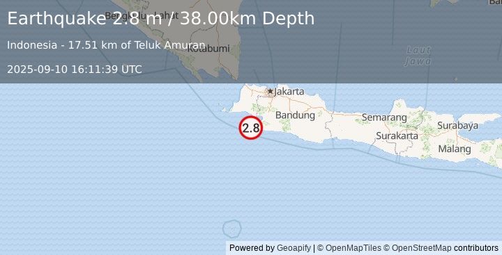 Earthquake JAVA, INDONESIA (2.8 m) (2025-09-10 16:11:39 UTC)