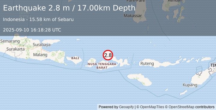 Earthquake SUMBAWA REGION, INDONESIA (2.8 m) (2025-09-10 16:18:28 UTC)