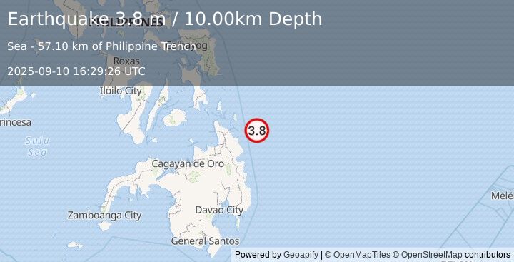 Earthquake MINDANAO, PHILIPPINES (3.8 m) (2025-09-10 16:29:26 UTC)